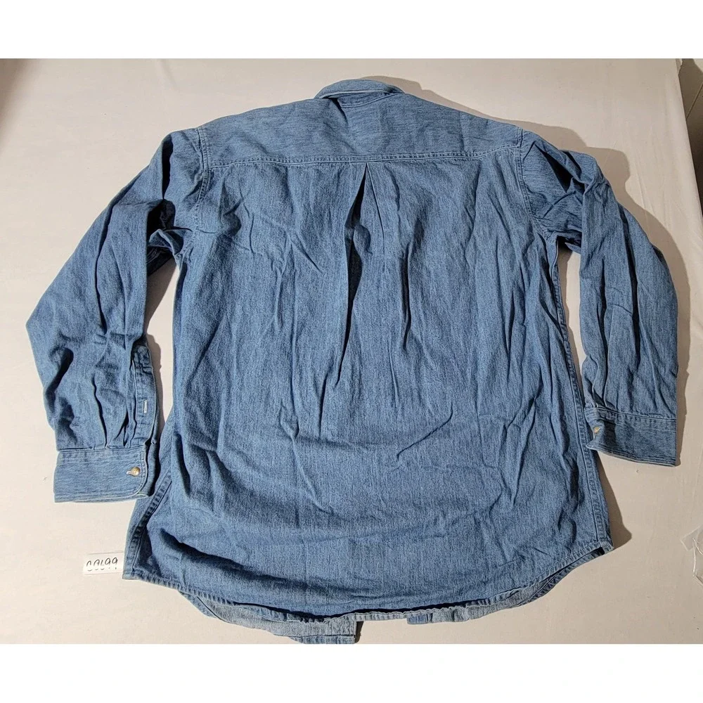 Vintage Marlboro Adventure Team Blue Denim Button Down Shirt Mens XL Made in USA